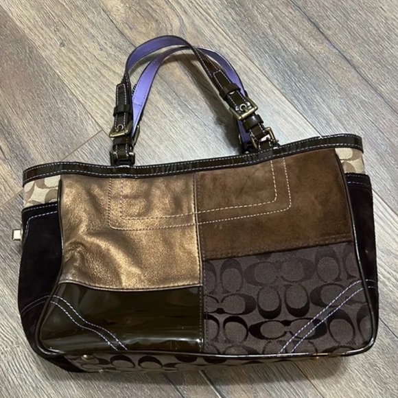 Coach 2005 Signature Patchwork Suede, Leather Canvas Satchel VINTAGE - Picture 16 of 16